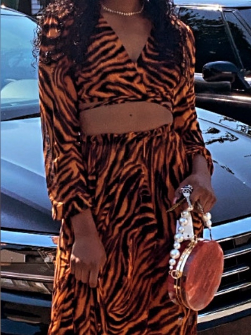 Women's Tiger-Print Orange Maxi Dress with Cutout